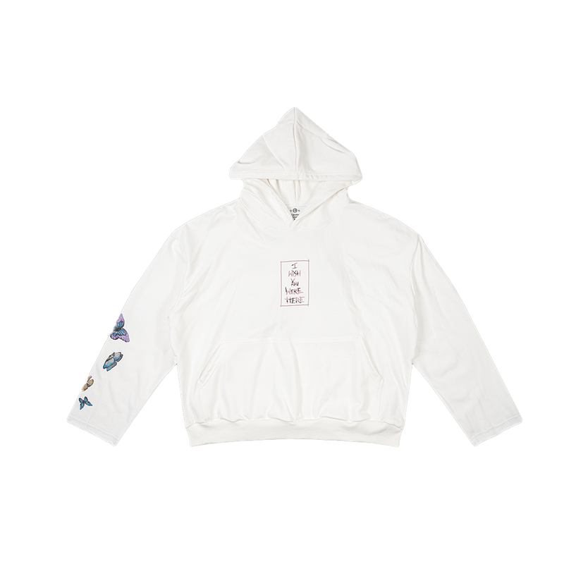 I WISH YOU WERE HERE WHITE BUTTERFLIES HOODIE