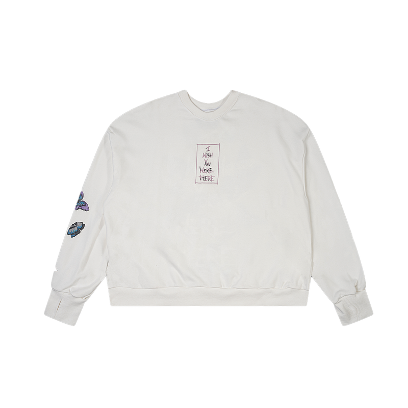 I WISH YOU WERE HERE WHITE BUTTERFLIES SWEATSHIRT