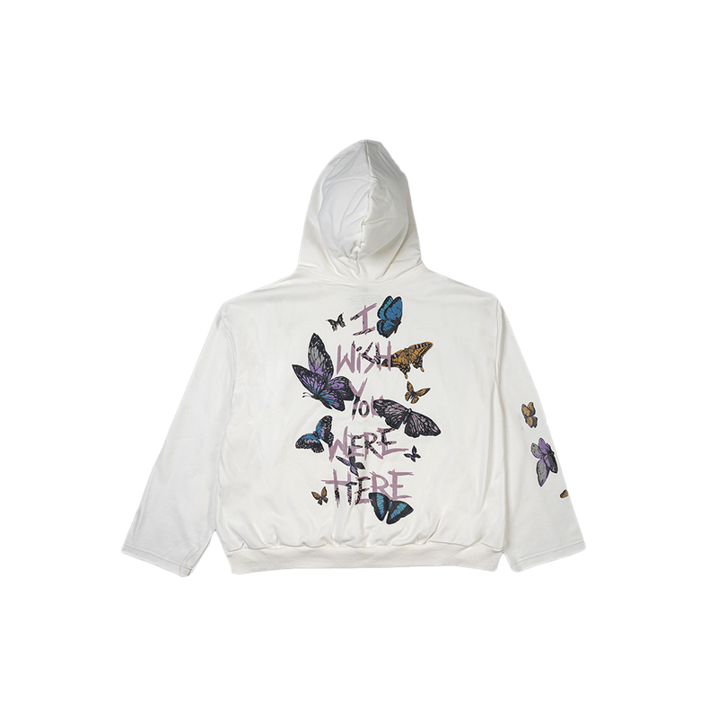 I WISH YOU WERE HERE WHITE BUTTERFLIES HOODIE