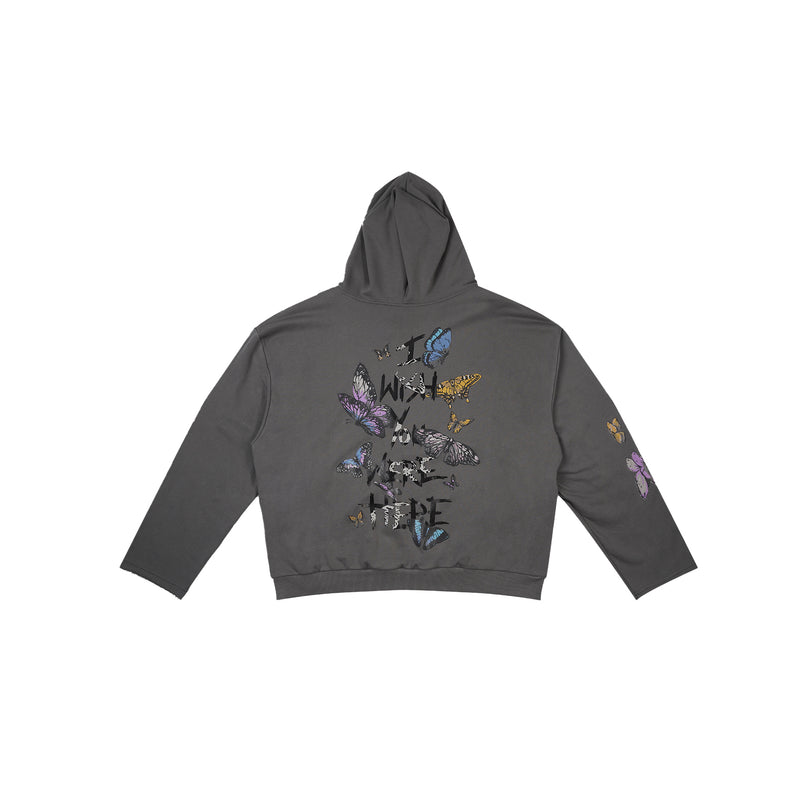 I WISH YOU WERE HERE GREY BUTTERFLIES HOODIE