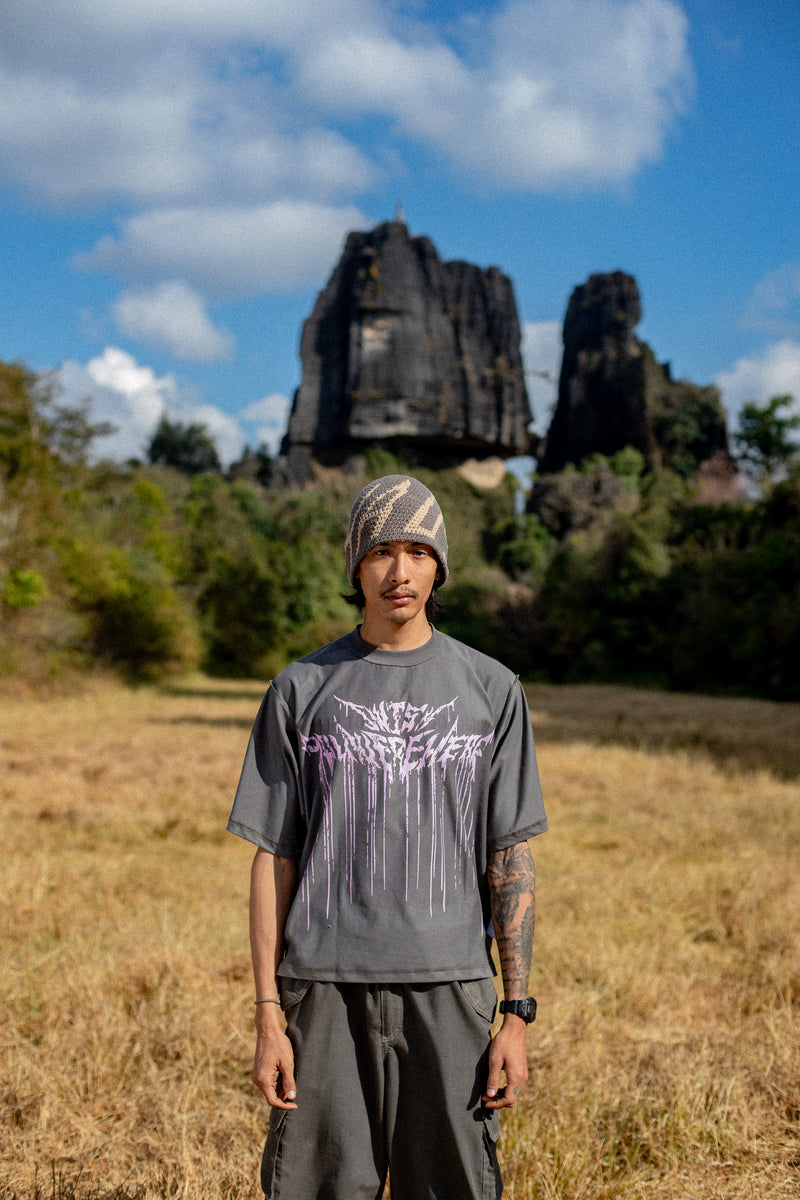I WISH YOU WERE HERE REVERSIBLE TEE GREY