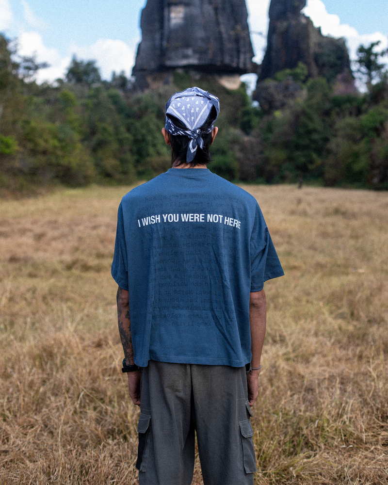 I WISH YOU WERE HERE REVERSIBLE TEE BLUE