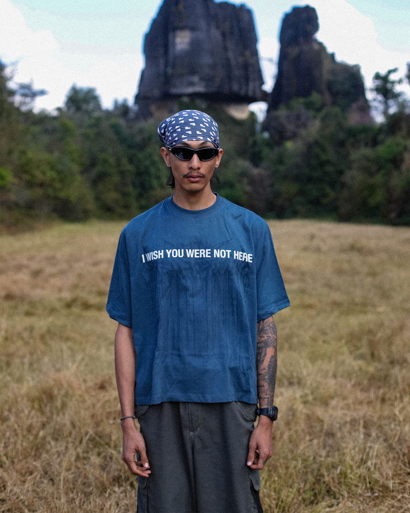 I WISH YOU WERE HERE REVERSIBLE TEE BLUE