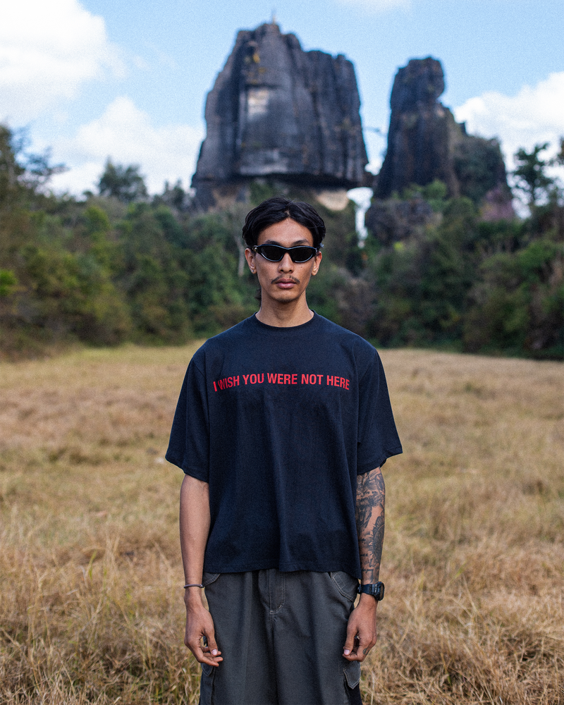 I WISH YOU WERE HERE REVERSIBLE TEE BLACK