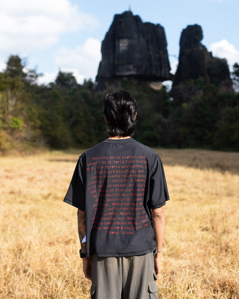 I WISH YOU WERE HERE REVERSIBLE TEE BLACK